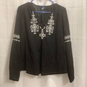 Black Embroidered Women's Top